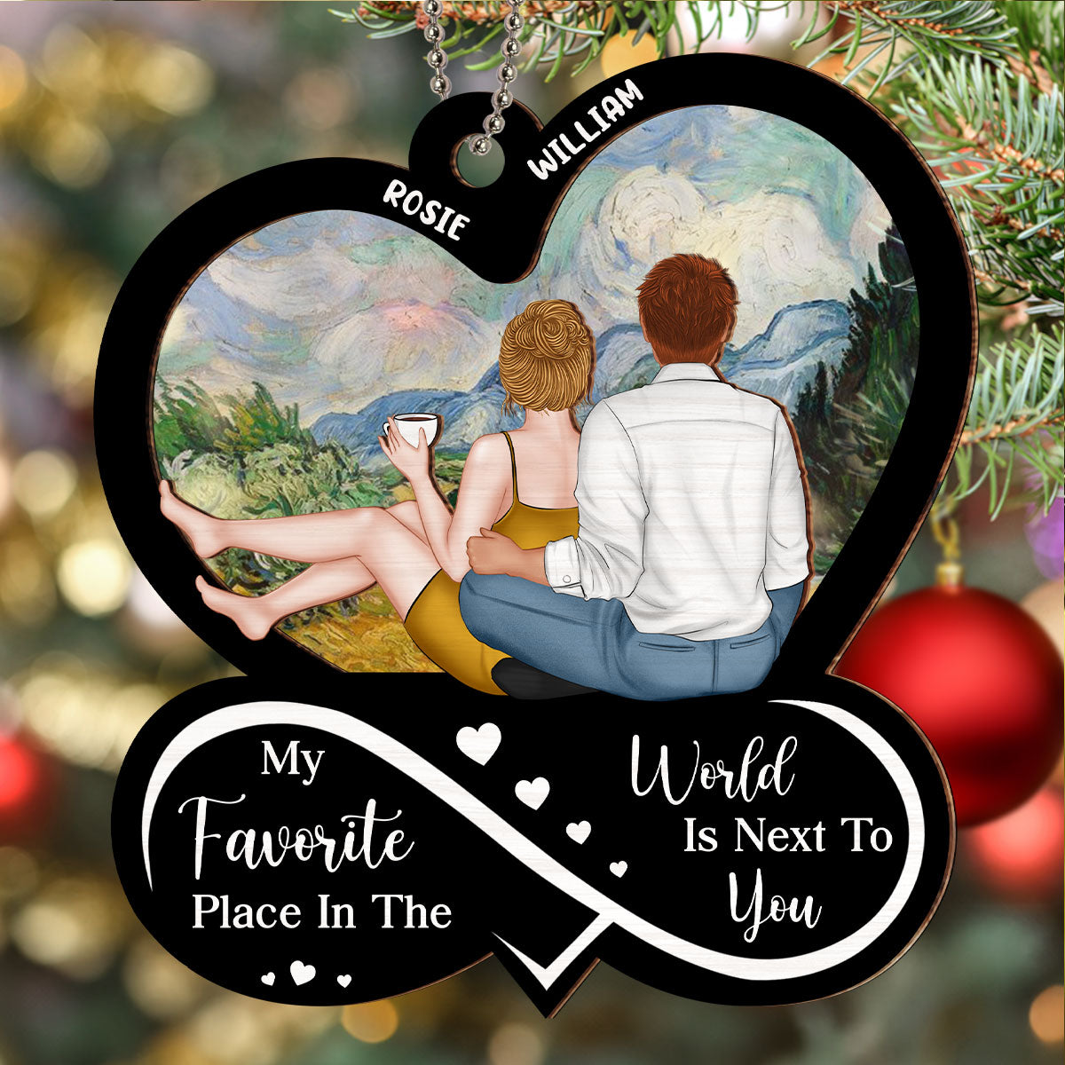 Custom Couple Christmas Ornament, Anniversary Gift •  My Favorite Place Is Next To You - Personalized Suncatcher Ornament