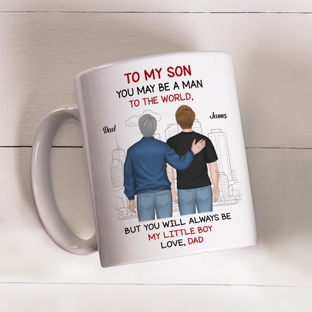 Custom Father's Day Gift For Son • Man To World Boy To Dad - Personalized Coffee Mug