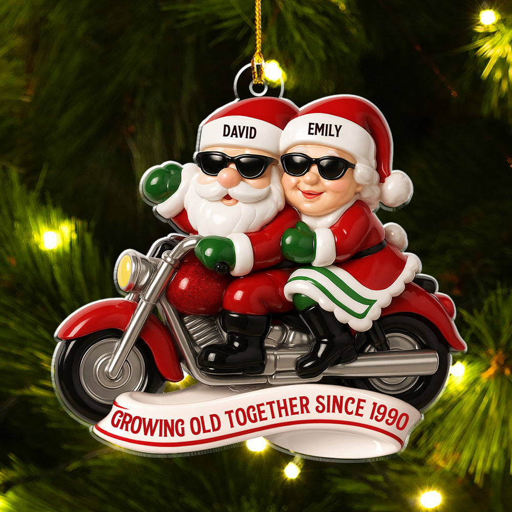 Custom Couple Christmas Ornament, Anniversary Gift •  Grow Old Together Motorcycle - Personalized Acrylic Ornament