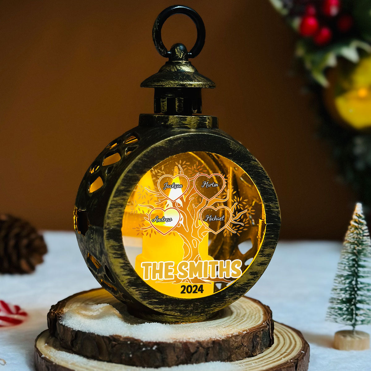 Custom Name Family Christmas Gifts, Holiday Decor • Family Tree - Personalized Christmas Lantern