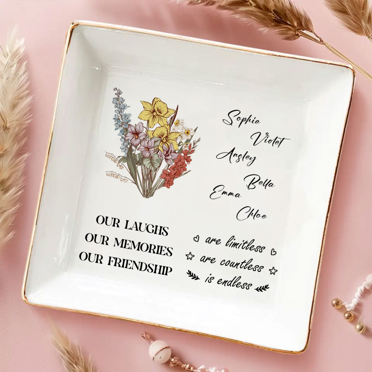 Custom Bestie Trinket Dish, Birthday Christmas Gift For Best Friend • Sweet Friendship 2024 - Personalized Jewelry Dish