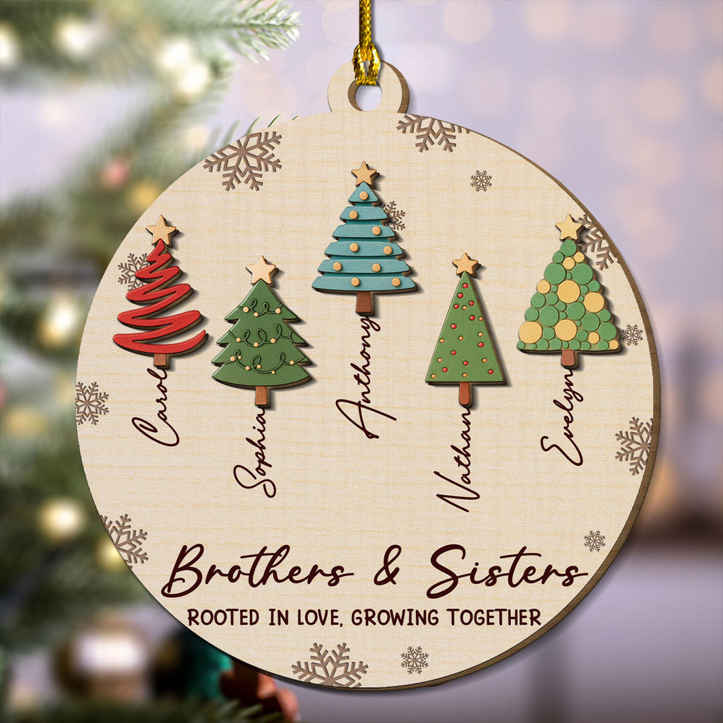 Custom Brothers & Sisters Christmas Ornament •  Together We Grow Through Life - Personalized 2-layered Wood Ornament