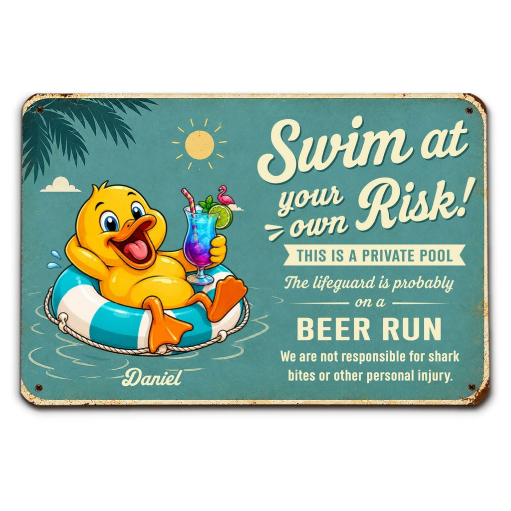 Custom Family Summer Backyard, Patio & Porch Decor • Stay Cool Drink Colder Things - Personalized Metal Sign