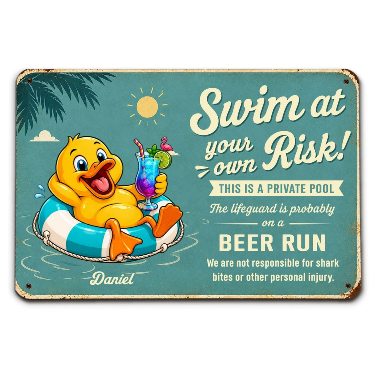 Custom Family Summer Backyard, Patio & Porch Decor • Stay Cool Drink Colder Things - Personalized Metal Sign