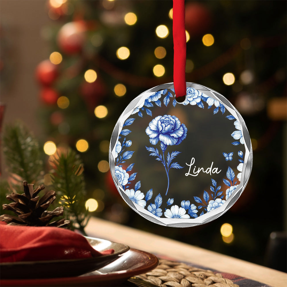 Custom Keepsake Christmas Ornament •  Friends Are Flowers That Never Fade Toile - Personalized Glass Ornament