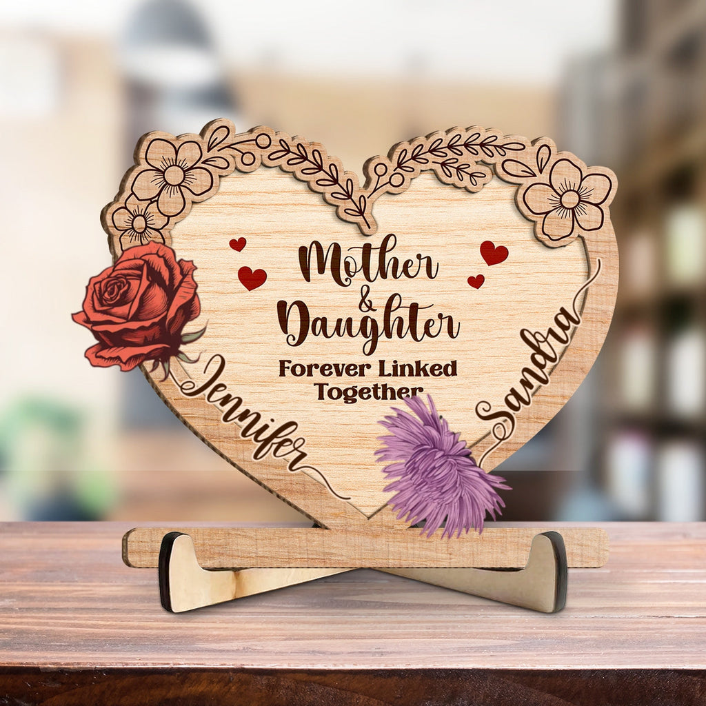 Custom Mother's Day Decor, Gift for Mom & Grandma • Linked Together Mom And Daughter - Personalized Wooden Plaque