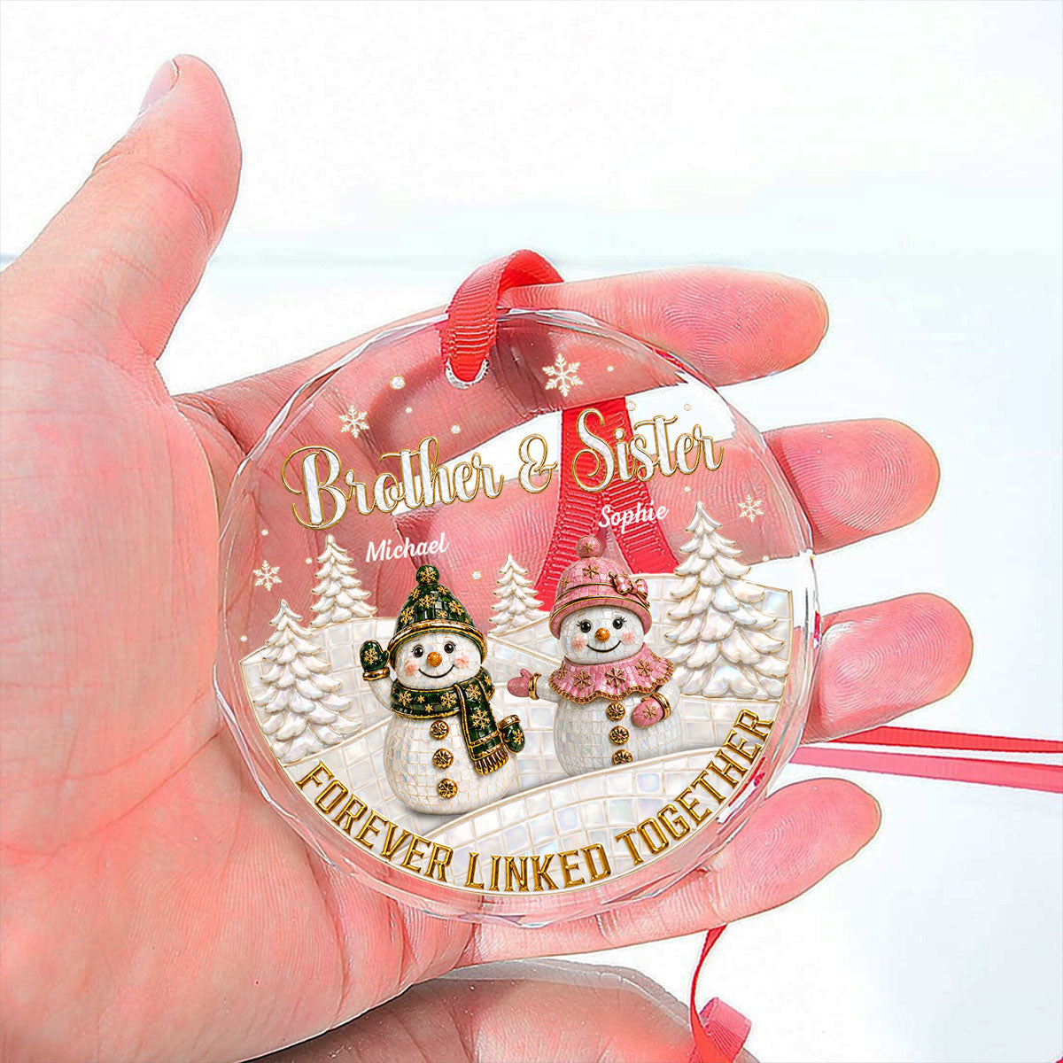 Custom Sister Christmas Ornament •  Forever Our Bond - Personalized Glass Ornament