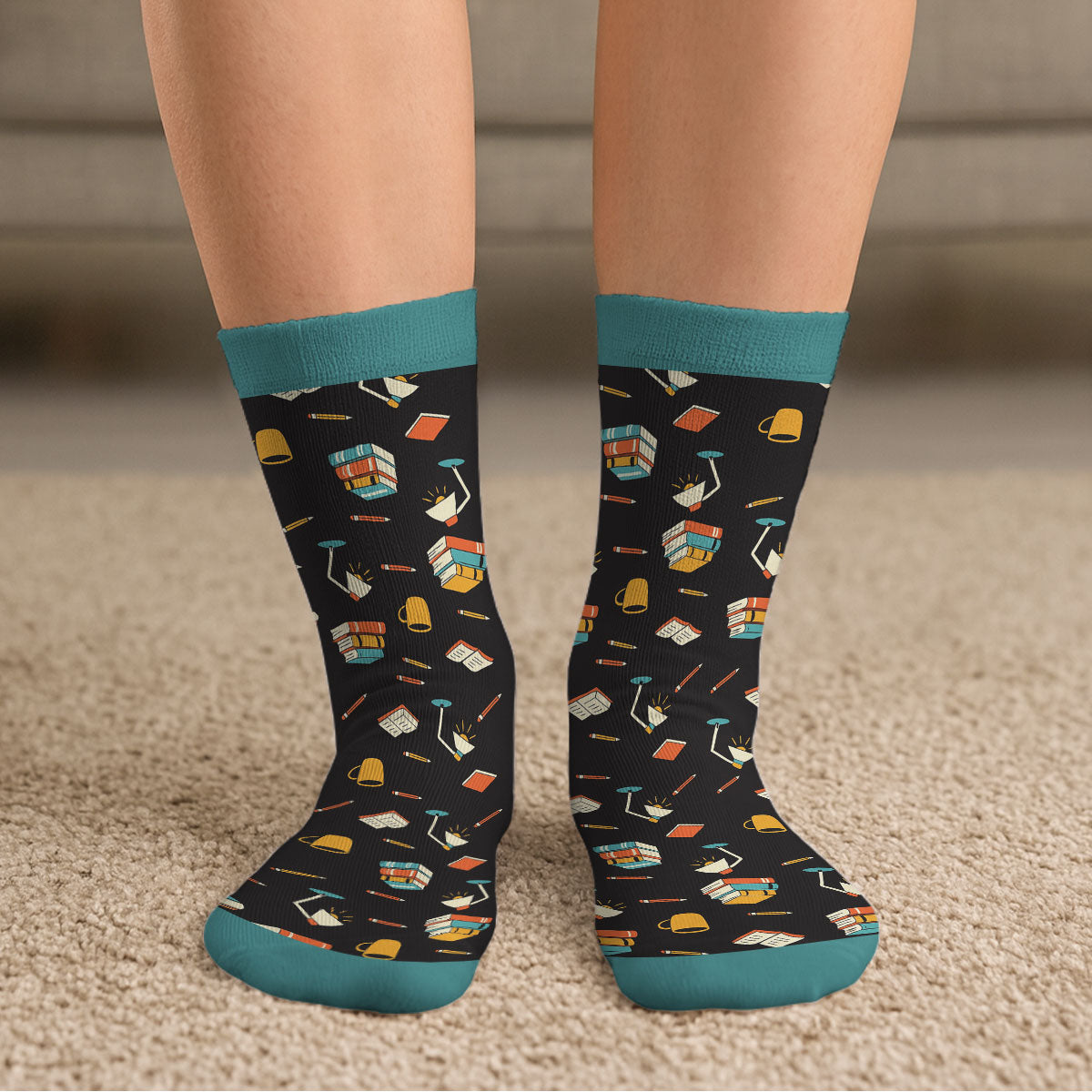Custom Name Reading Socks, Bookworm Birthday Gift For Her • I Am Booked - Personalized Crew Socks