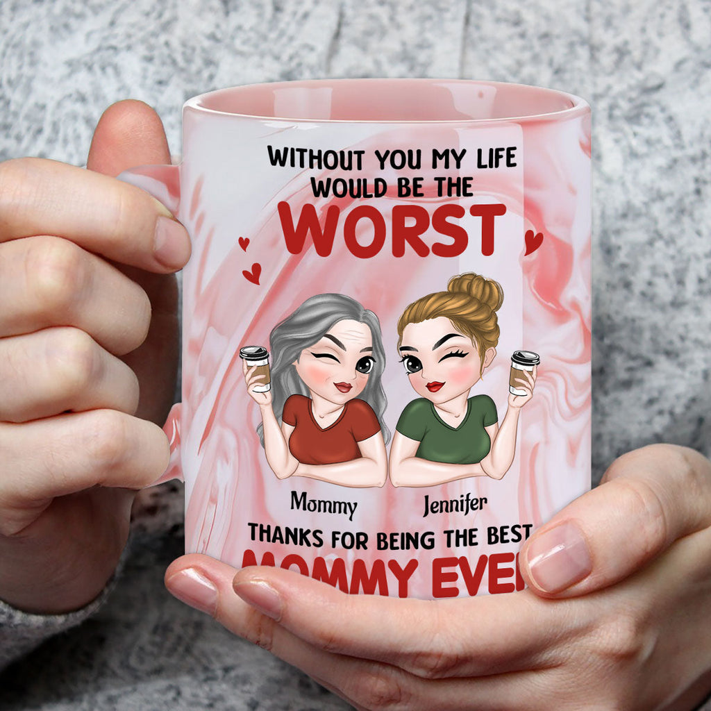 Custom Mother's Day Gift for Mom & Grandma • Best Mom Ever - Personalized Pink Marble Mug