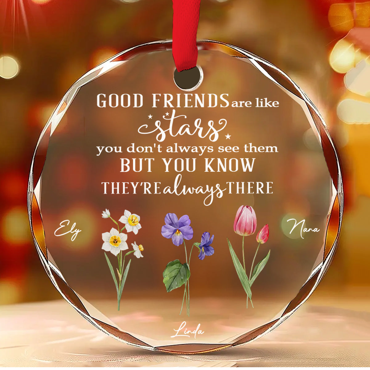 Custom Friendship Christmas Ornament, Best Friend Gift •  Friends Like Stars - Personalized Glass Ornament