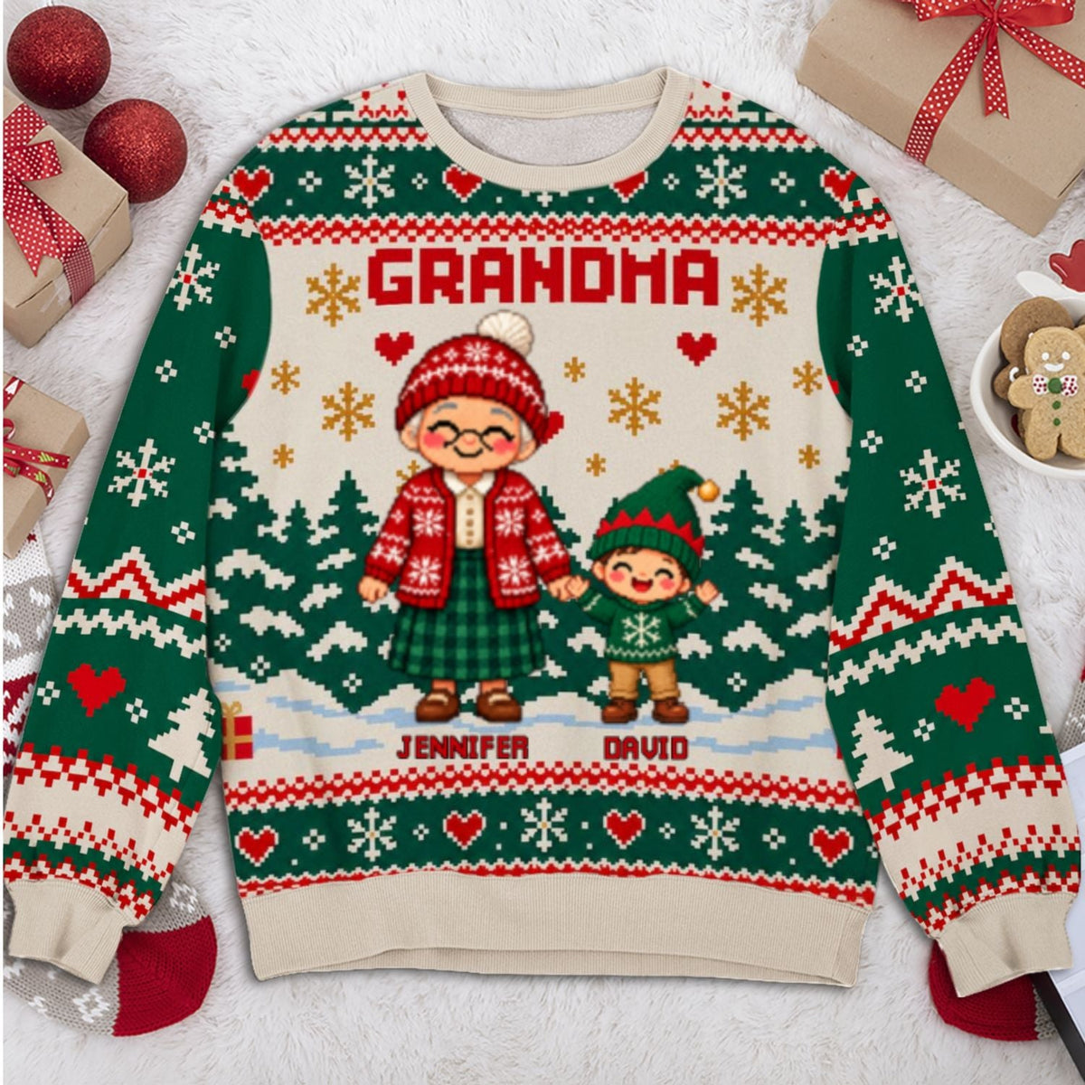 Custom Grandma Christmas Sweatshirt, Gift for Mothers • Grandma With Kids - Personalized All-Over-Print Sweatshirt