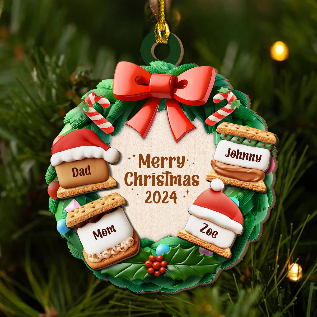Custom Family Ornament, Christmas Gift for Family Members •  Smore Family Christmas Together - Personalized Freeshape 2-Layered Wood Ornament