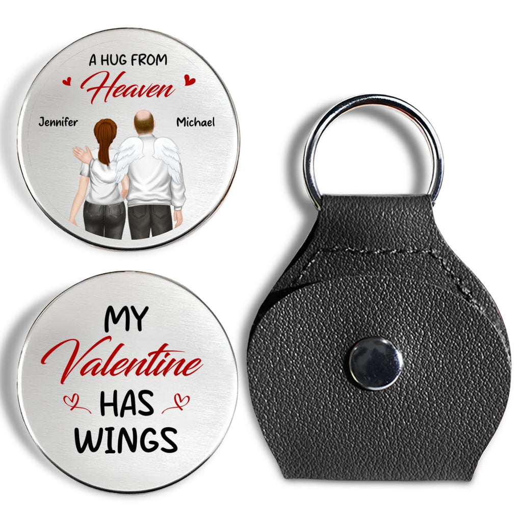Custom Memorial Coin Keychain, Sympathy Keepsake • My Valentine Has Wings - Personalized Pocket Hug