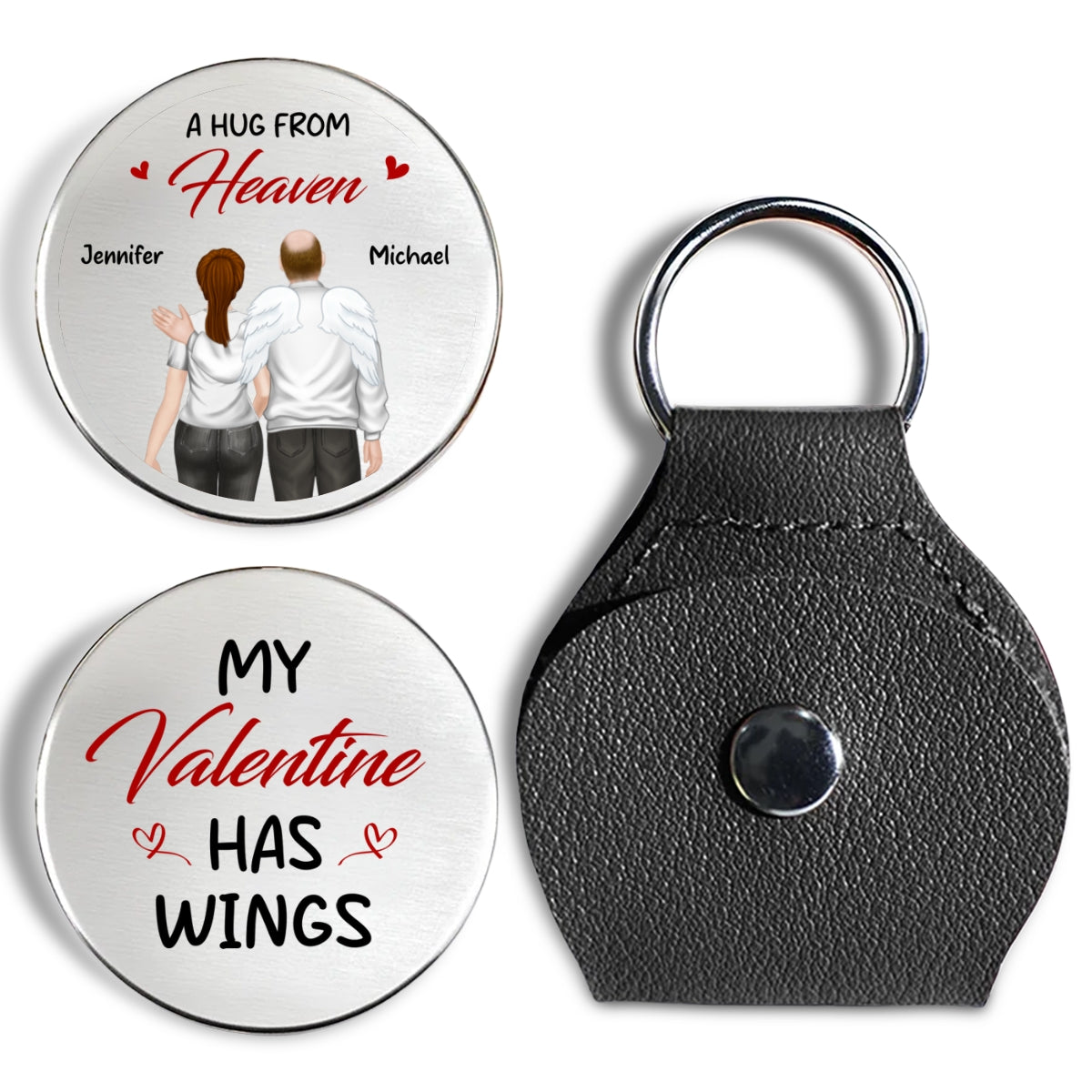 Custom Memorial Coin Keychain, Sympathy Keepsake • My Valentine Has Wings - Personalized Pocket Hug