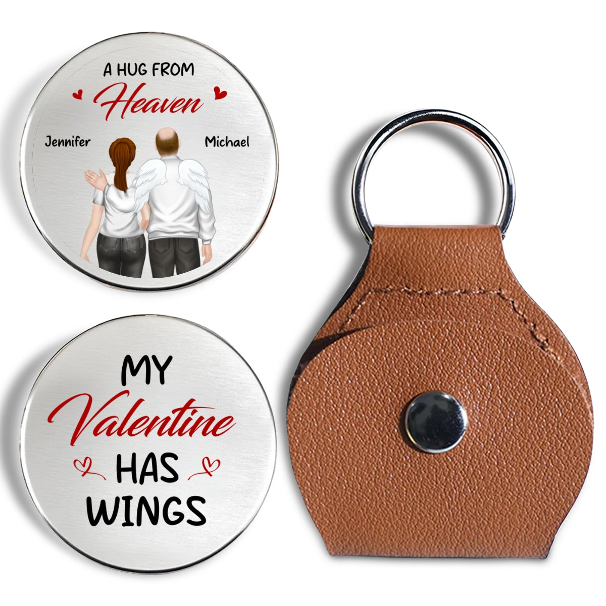 Custom Memorial Coin Keychain, Sympathy Keepsake • My Valentine Has Wings - Personalized Pocket Hug