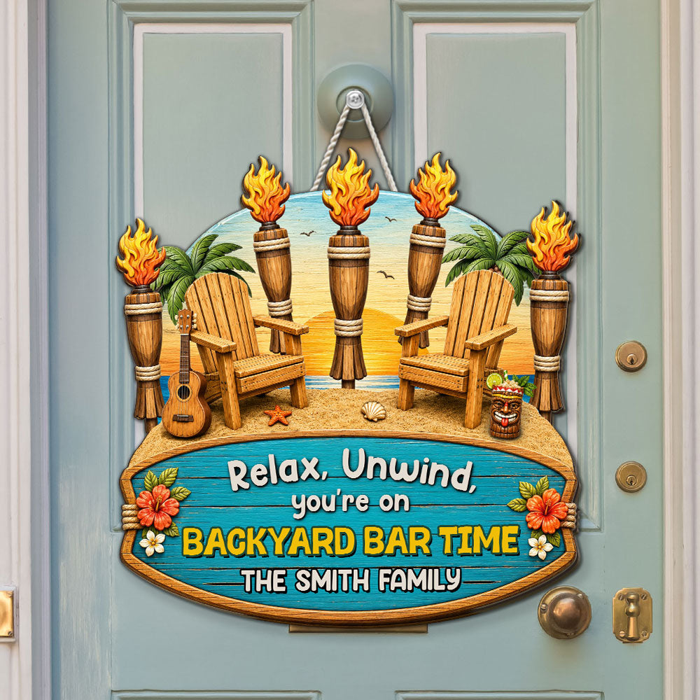 Custom 3D Family Summer Backyard, Patio & Porch Decor • Relax Time - Personalized Wood Sign