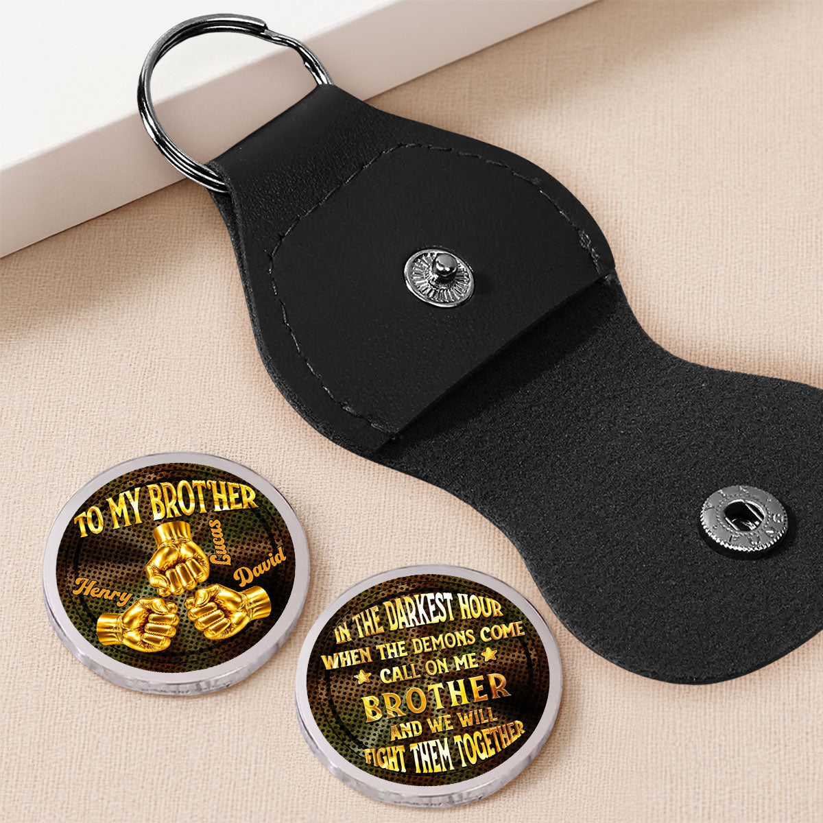 Custom Brother Coin Keychain, Birthday Gift for Family Members • Call On Me Brother - Personalized Pocket Hug