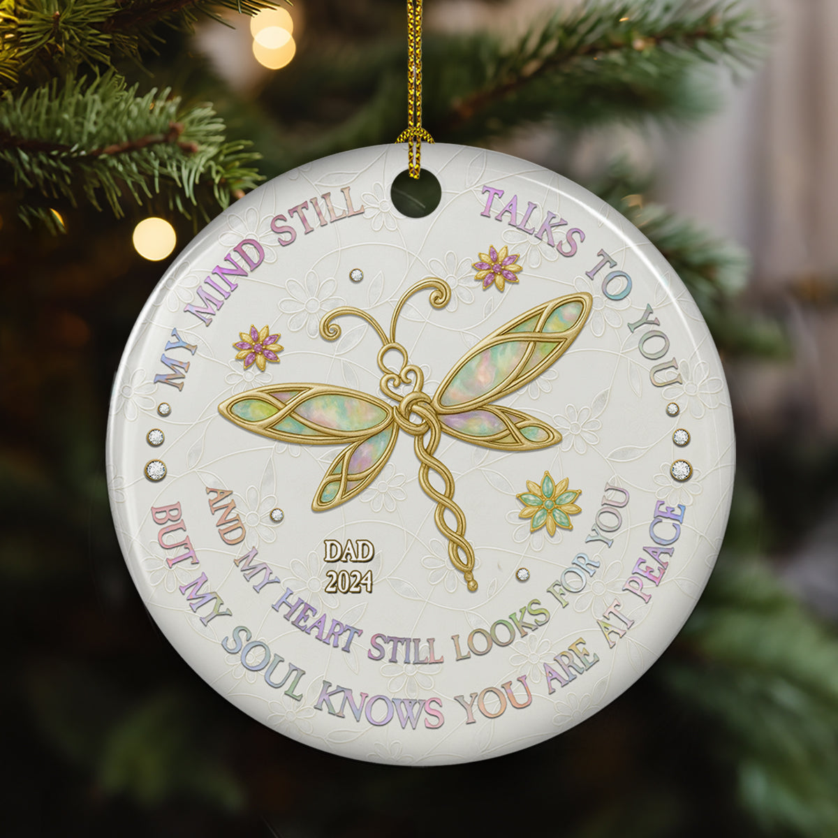 Custom Memorial Christmas Ornament, Sympathy Keepsake •  My Mind My Heart My Soul Mother Of Pearl - Personalized Ceramic Ornament