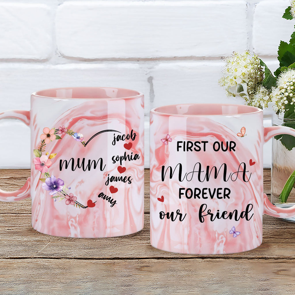 Custom Mother's Day Gift for Mom & Grandma • Sweethearts Of Mom - Personalized Pink Marble Mug