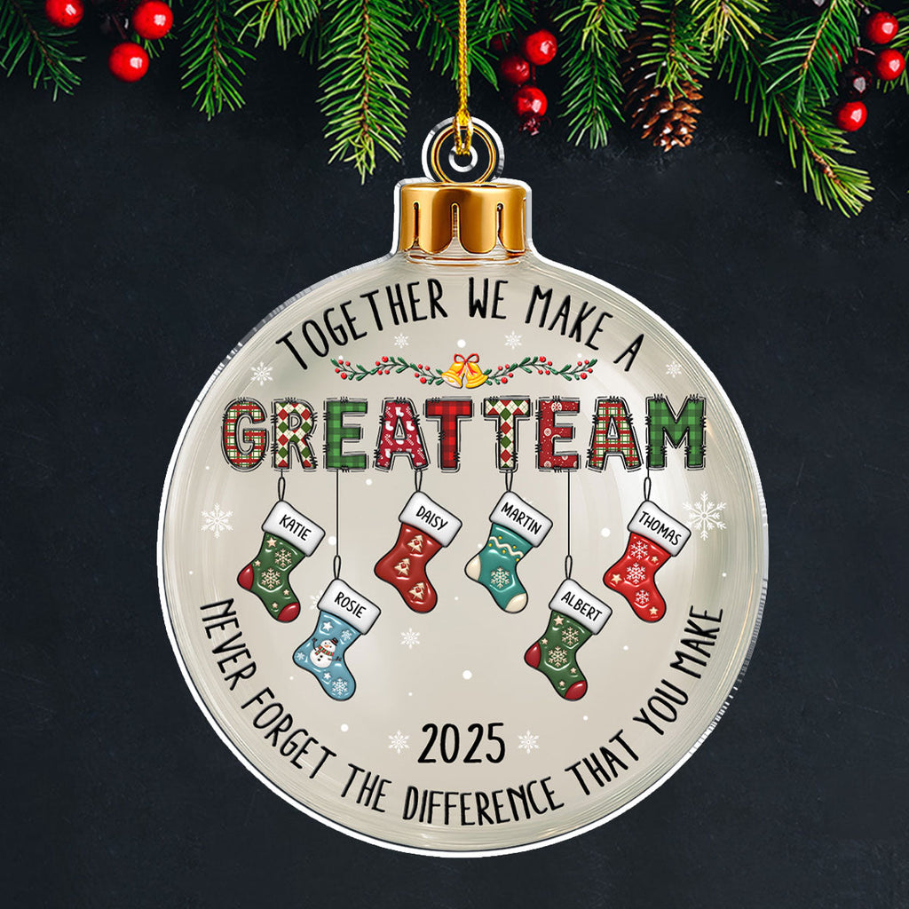 Custom Coworker Christmas Ornament, Team Appreciation Gift •  Teamwork Makes The Dream Work - Personalized 3D Effect Acrylic Ornament