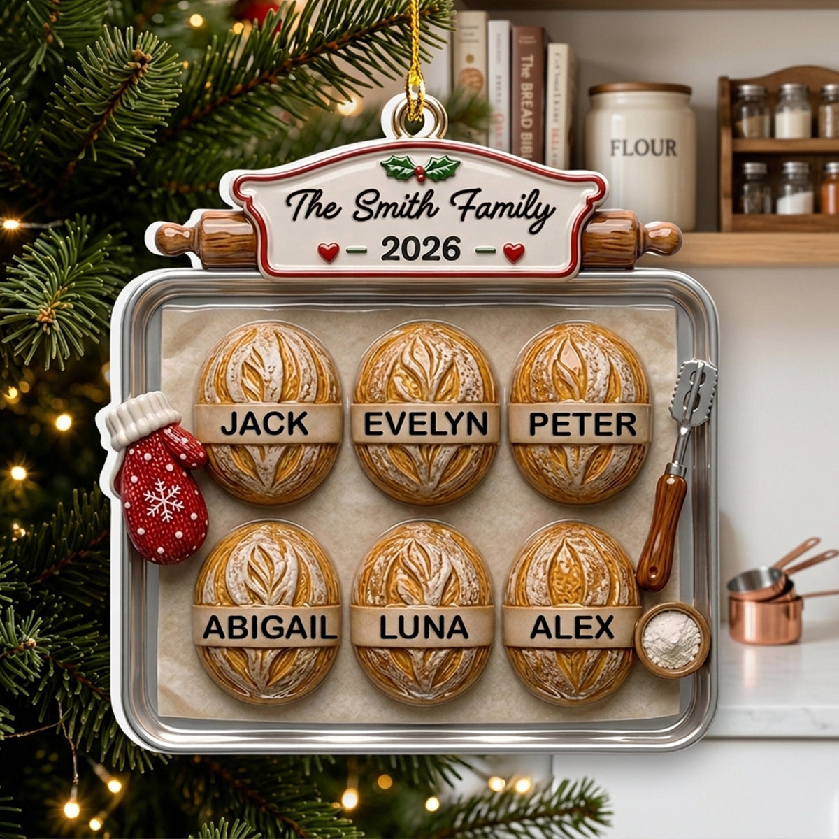 Custom Family Ornament, Christmas Gift for Family Members •  Bake Some Joy This Christmas - Personalized 3D White Acrylic Ornament
