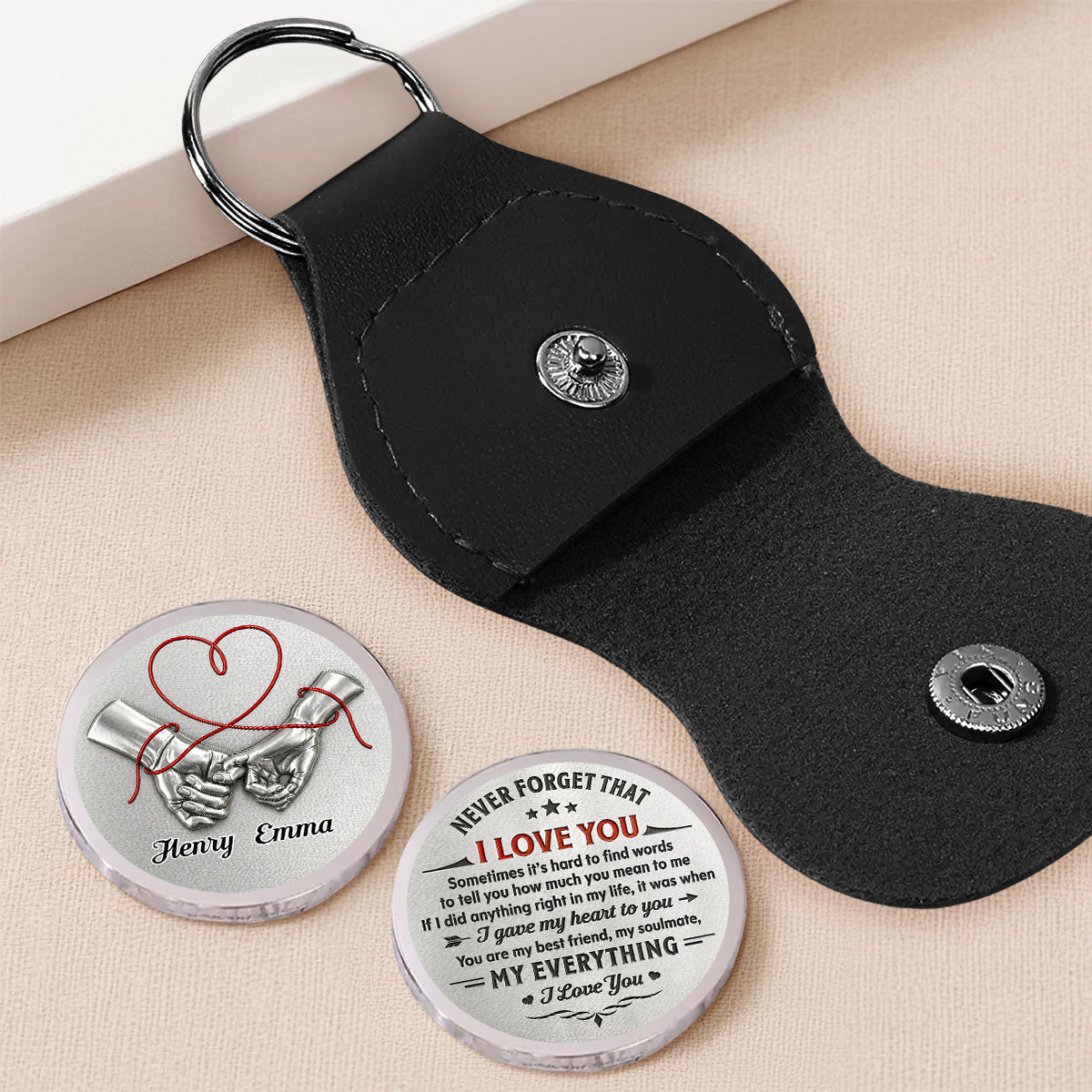 Custom Coin Keychain for Husband, Mother's Day, Anniversary Gifts • Never Forget That I Love You - Personalized Pocket Hug