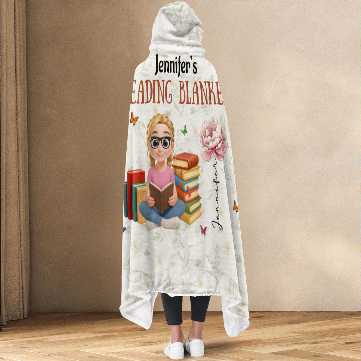 Girl Loves Books - Personalized Hooded Blanket
