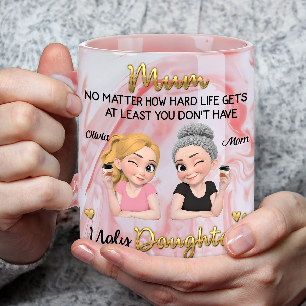 Custom Mother's Day Gift for Mom & Grandma • At Least - Personalized Pink Marble Mug