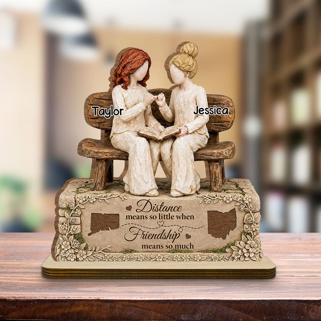 Custom Friendship Decor, Christmas Birthday Gifts For Best Friend • Besties Across The Miles - Personalized 2-Layer Wood Plaque With Flat Base