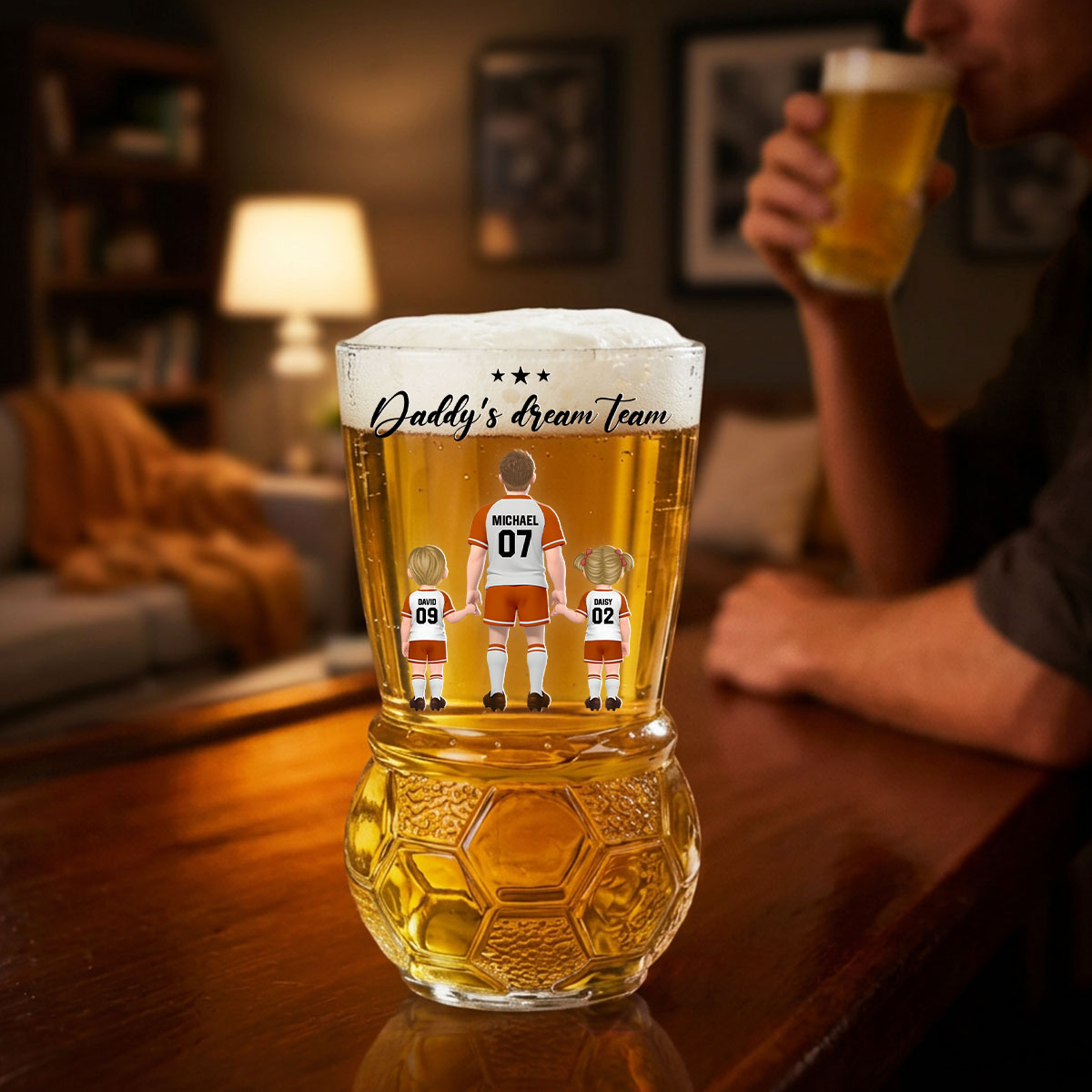 Family Goals - Personalized Football Beer Glass