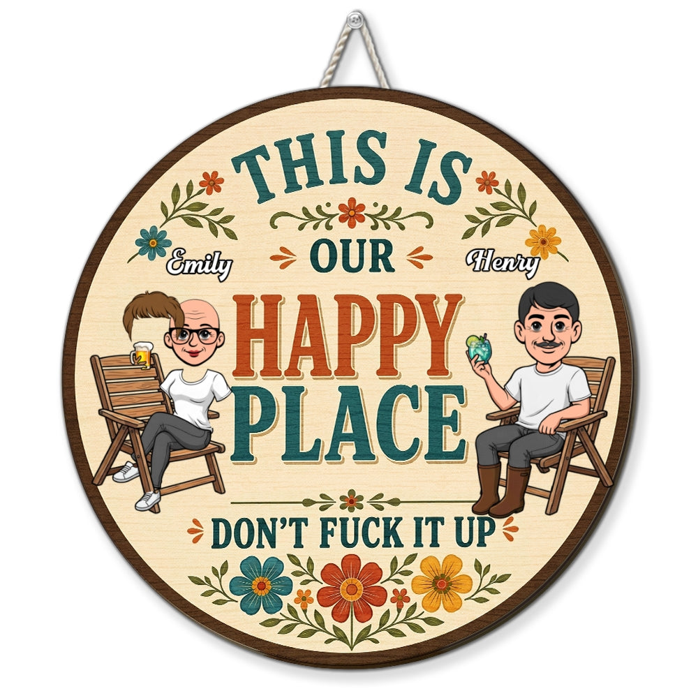 Custom Family Summer Backyard, Patio & Porch Decor • This Is Our Happy Place - Personalized Wood Sign