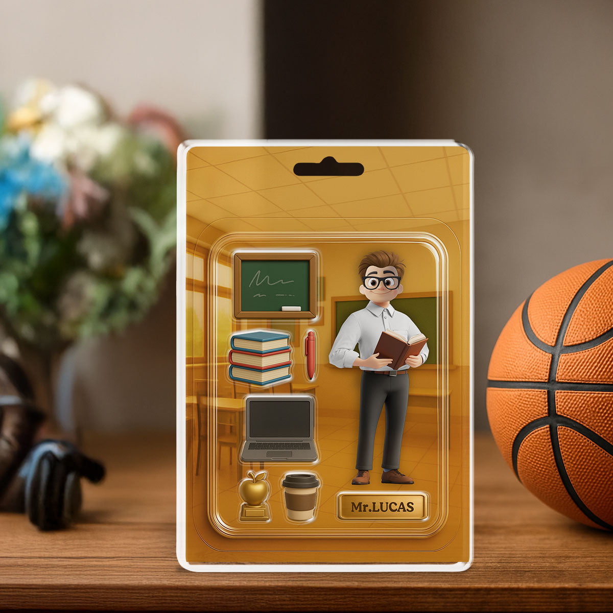 Custom Decor, Christmas Birthday Anniversary Gift Keepsake • Happy Teacher Figure - Personalized Acrylic Plaque