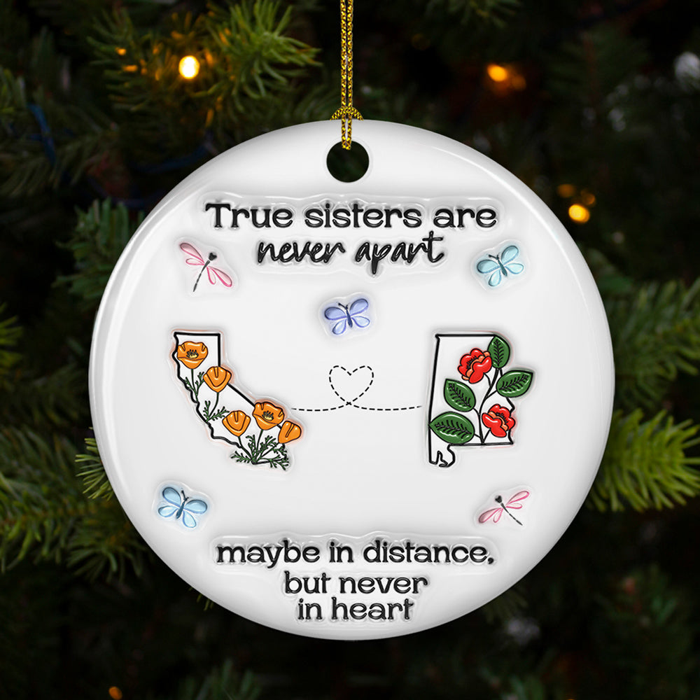 Custom Friendship Christmas Ornament, Best Friend Gift •  Always Close At Heart - Personalized 3D Inflated Effect Ceramic Ornament
