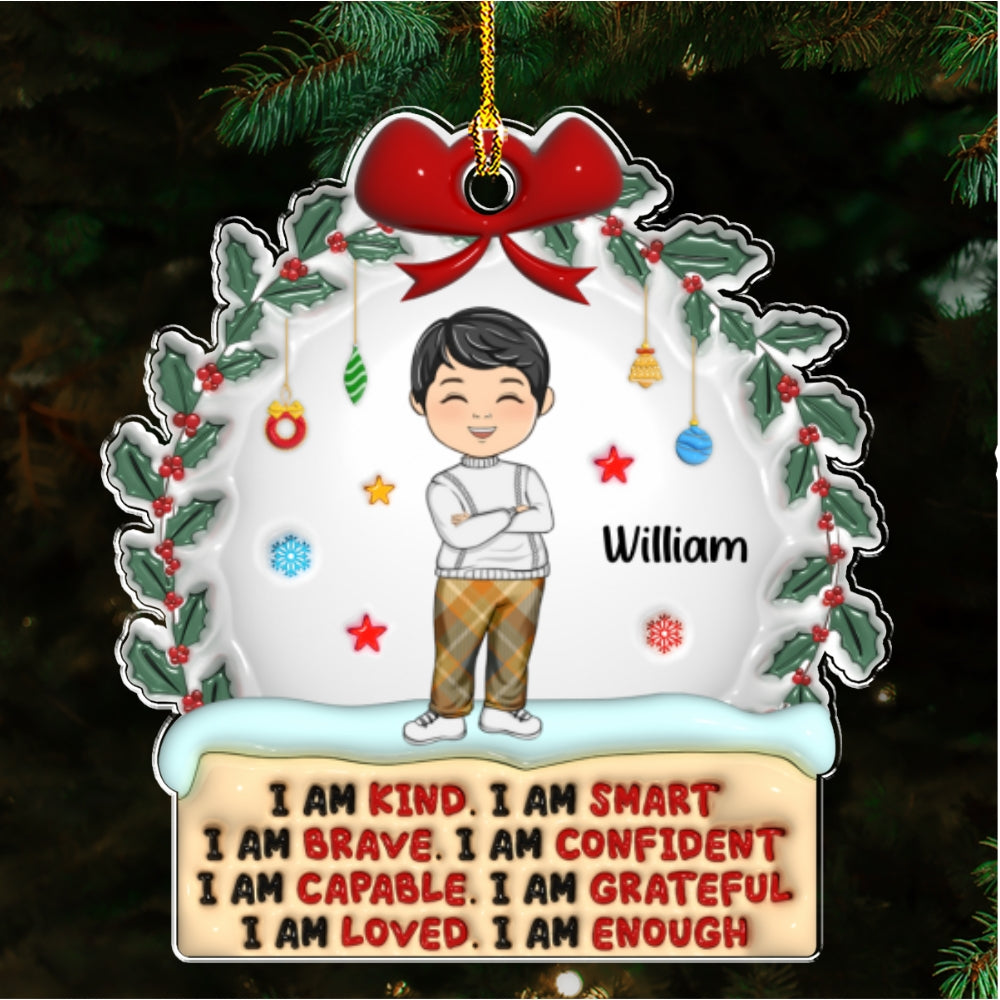 Custom Keepsake Christmas Ornament •  Kind Smart Loved Christmas - Personalized 3D Inflated Effect Acrylic Ornament