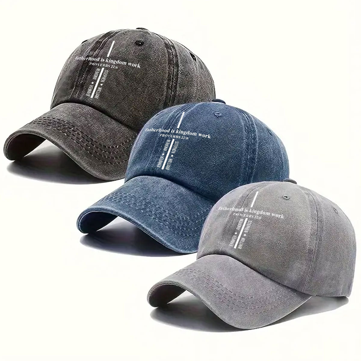 Custom Father's Day Christmas Birthday Gifts for Dad • Fatherhood Is Kingdom Work - Personalized Vintage Washed Denim Cap