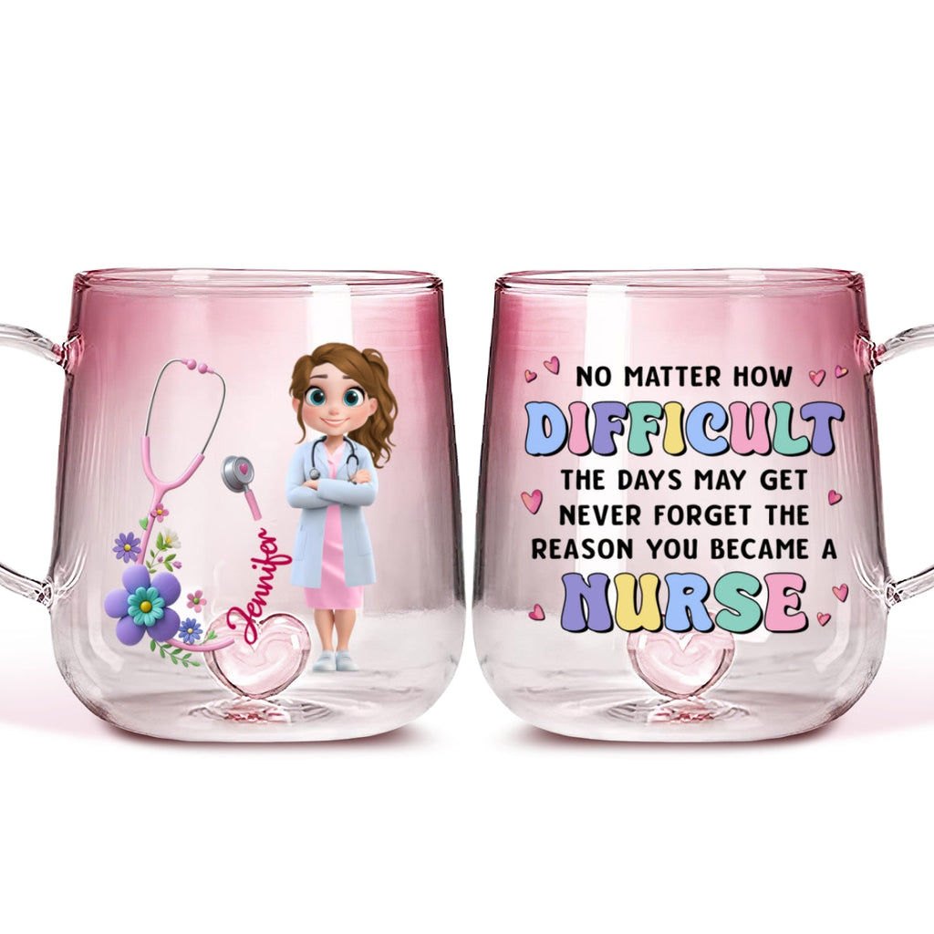 Custom Christmas & Birthday Keepsake Gift • Reason You Became A Nurse - Personalized Pink Gradient Glass Mug
