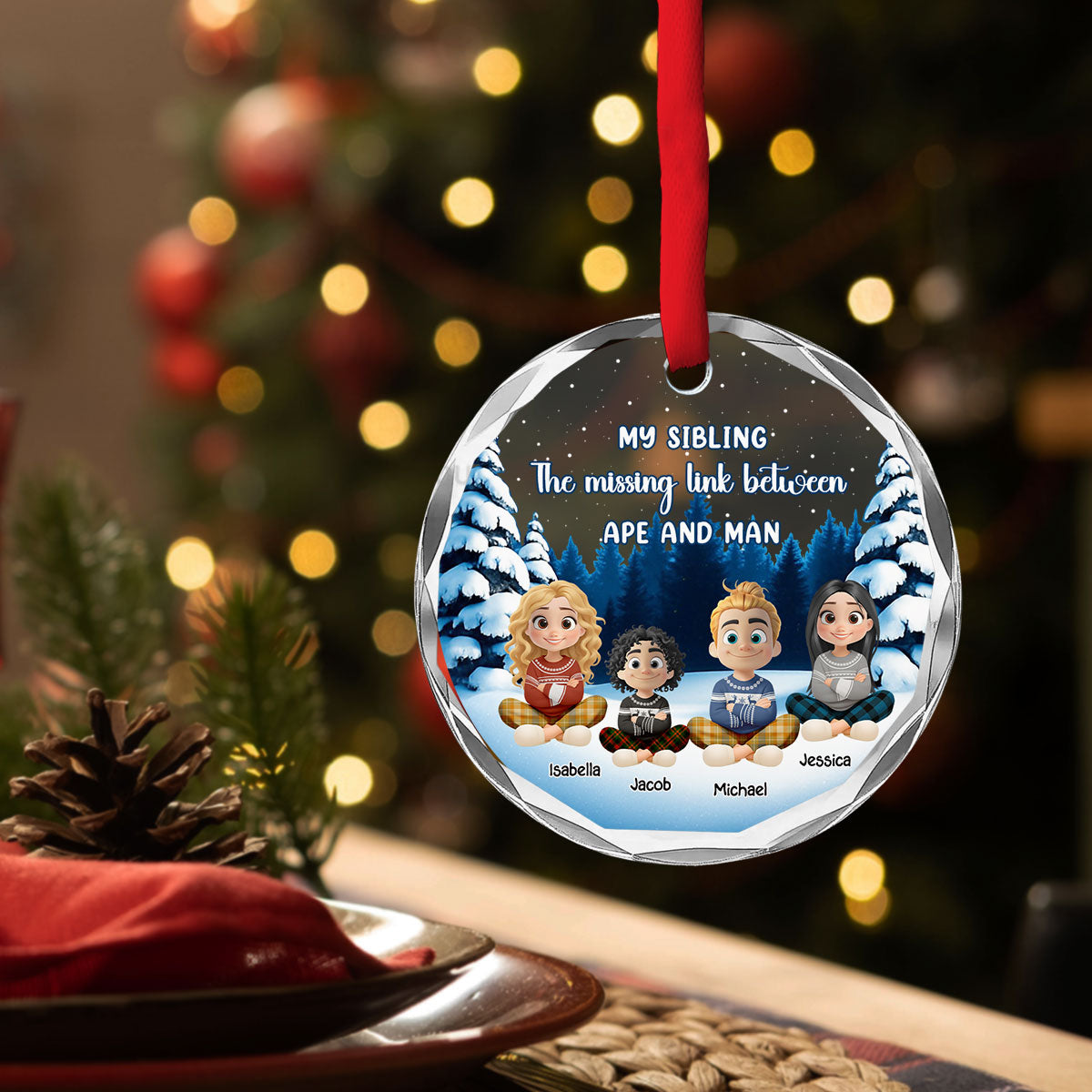 Custom Brothers & Sisters Christmas Ornament •  Sibling Evolution Still In Progress - Personalized Glass Ornament