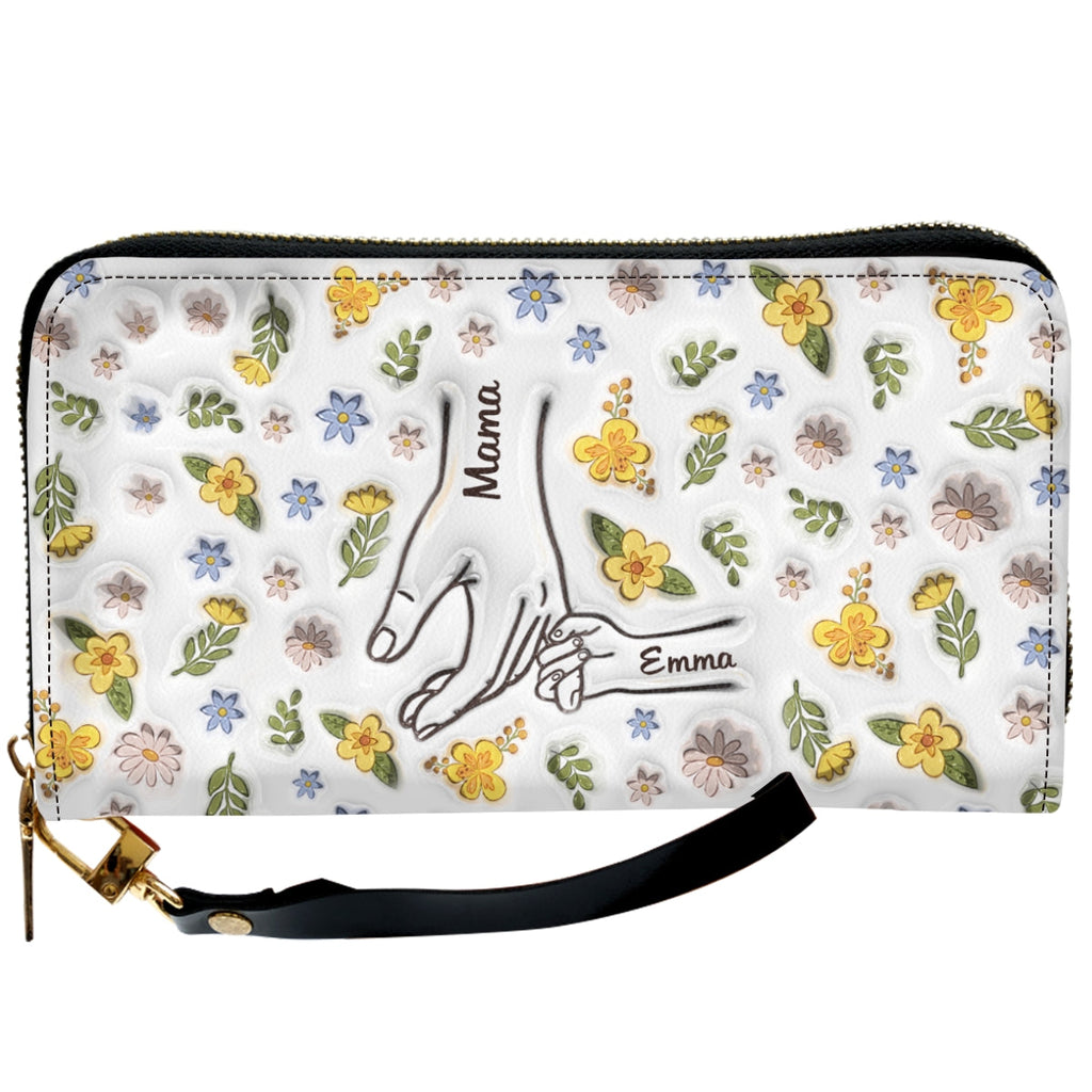 Mom Hold Kid Hand - Personalized 3D Inflated Effect Leather Wallet