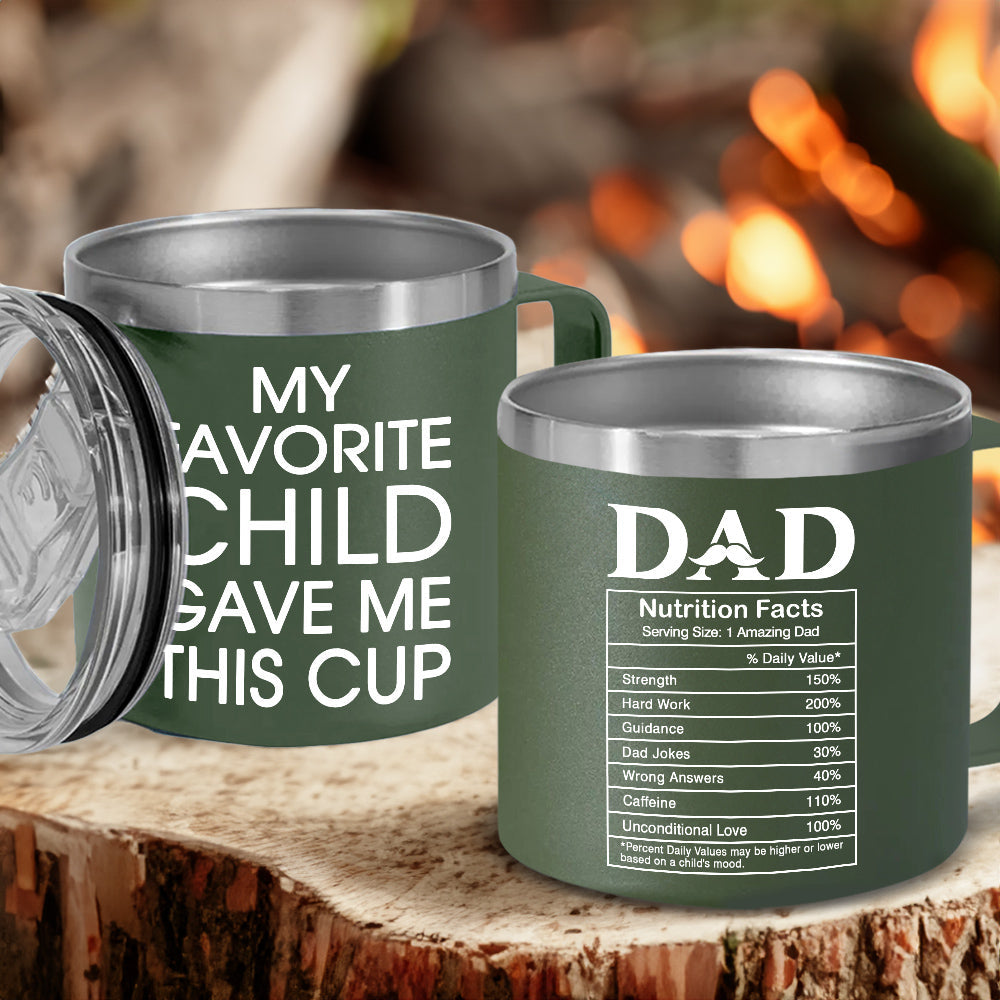 Custom Father's Day Birthday Gifts For Dad • Nutrition Facts Of Dad - Personalized 14oz Stainless Steel Tumbler With Handle