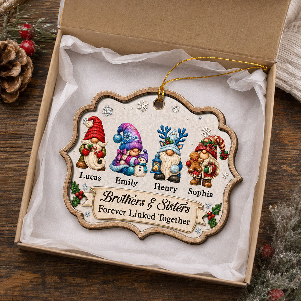 Custom Sister Christmas Ornament •  Merry Little Gnome - Personalized 2-Layered Wood Ornament