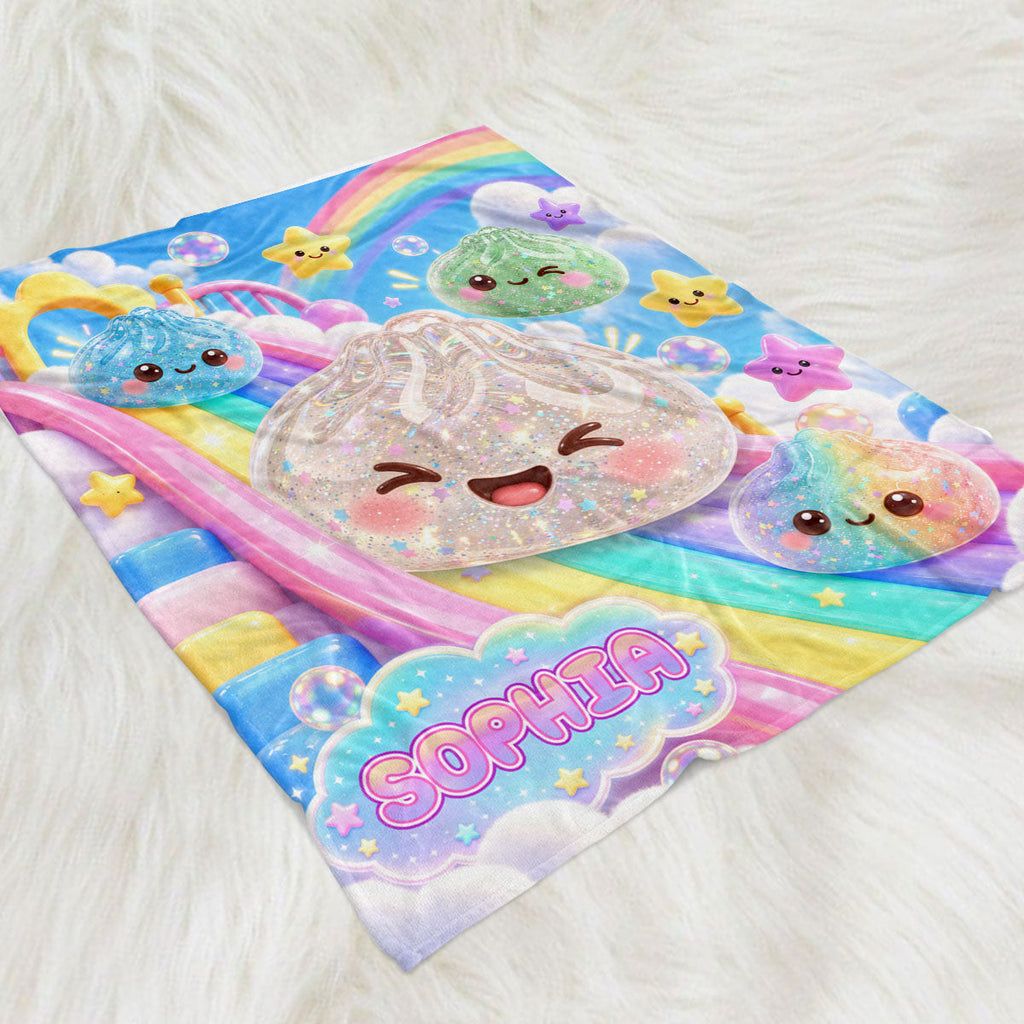 Custom Dumpling Cozy Throw, Christmas Birthday Gift For Kids & Grandkids • Dumpling Squishy World - Personalized Fleece Blanket