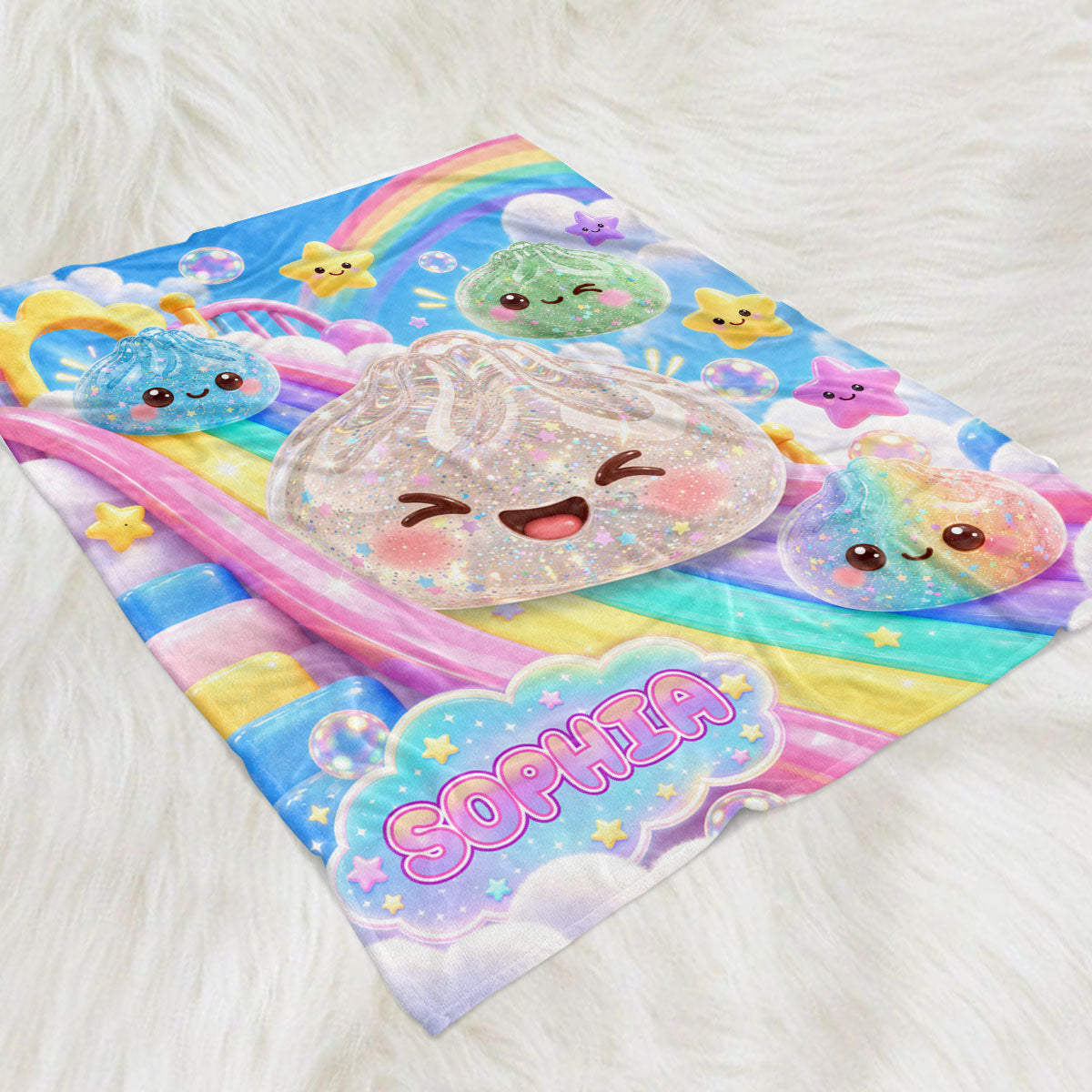 Custom Dumpling Cozy Throw, Christmas Birthday Gift For Kids & Grandkids • Dumpling Squishy World - Personalized Fleece Blanket