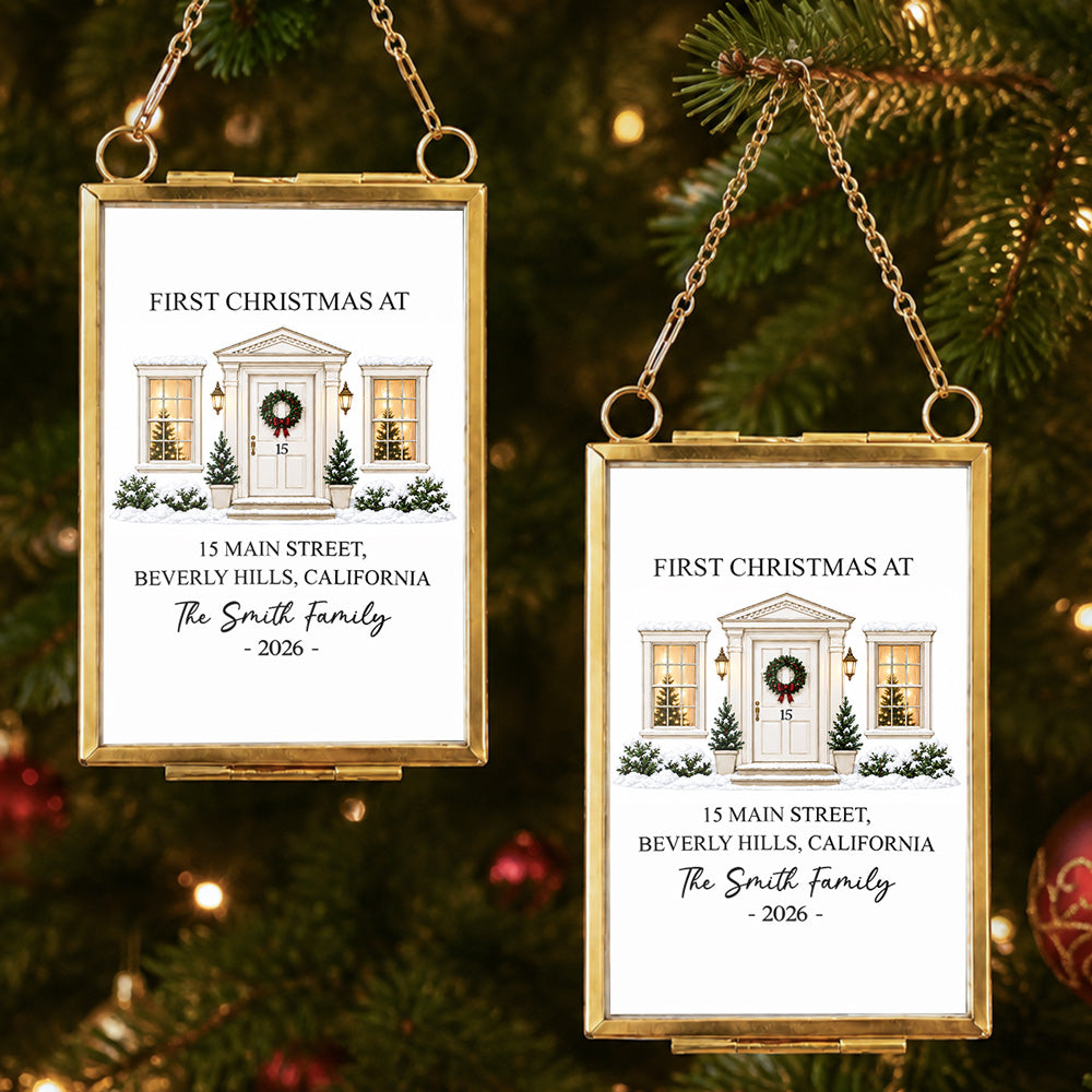 Custom Keepsake Christmas Ornament •  New Home For Christmas - Personalized Metal Frame Ornament
