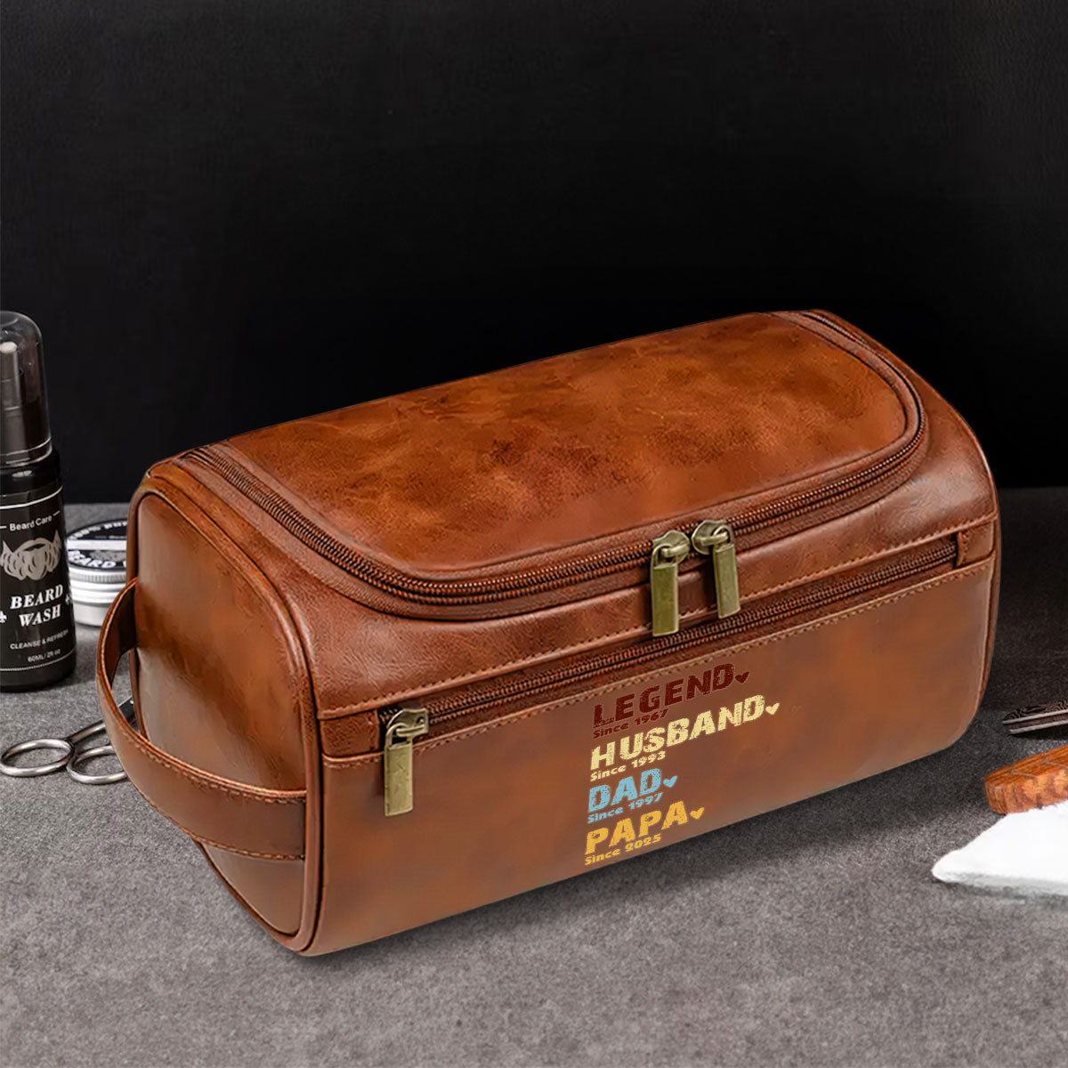 Legend Husband Dad Grandpa - Personalized Leather Toiletry Bag