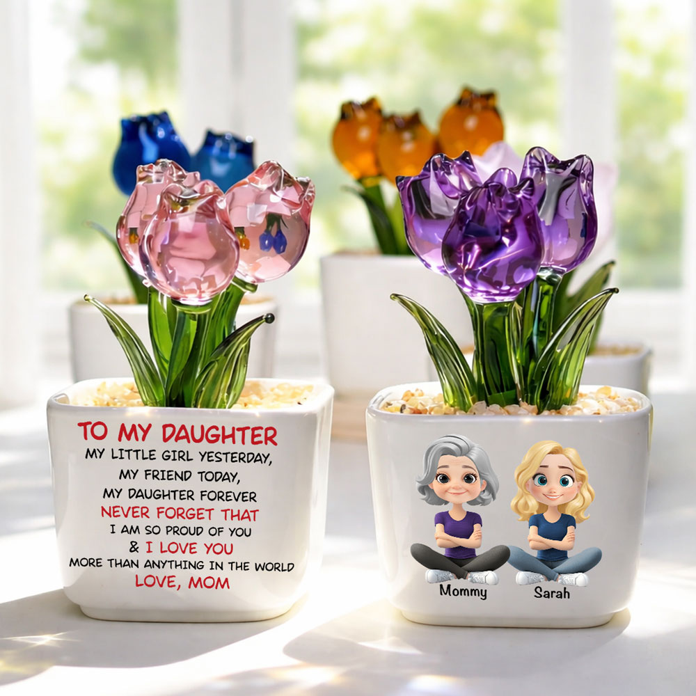 Custom Flower Keepsake, Glass Home Decor Gift for Daughter • My Daughter Forever - Personalized Glass Everlasting Tulips