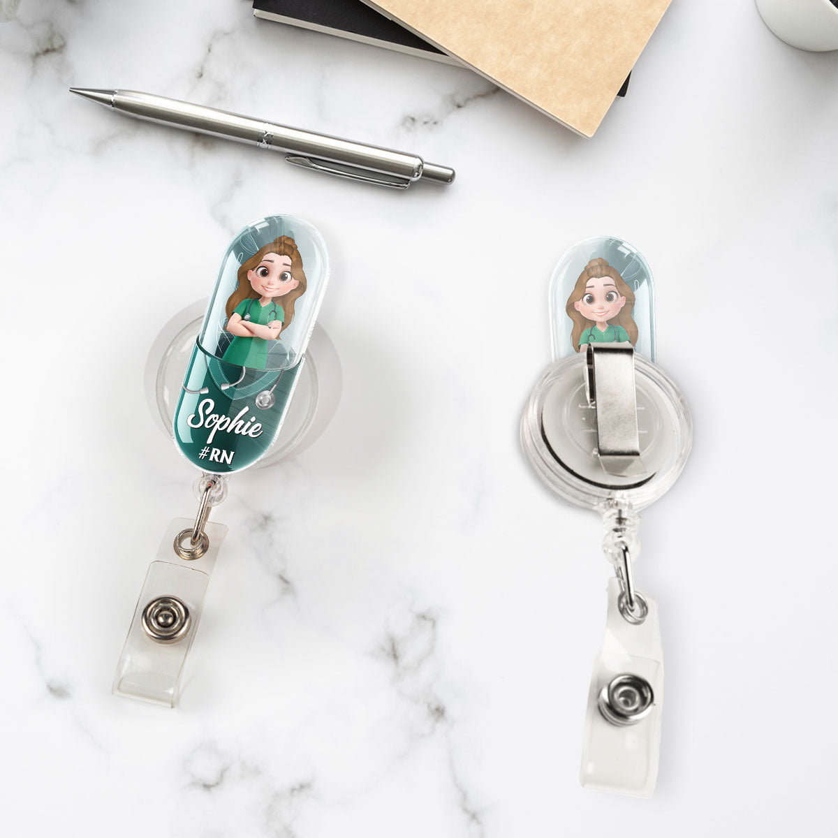 Custom Nurse ID Holder, Christmas Birthday Gifts for Healthcare Workers • Proud To Be A Nurse Capsule - Personalized Acrylic Badge Reel
