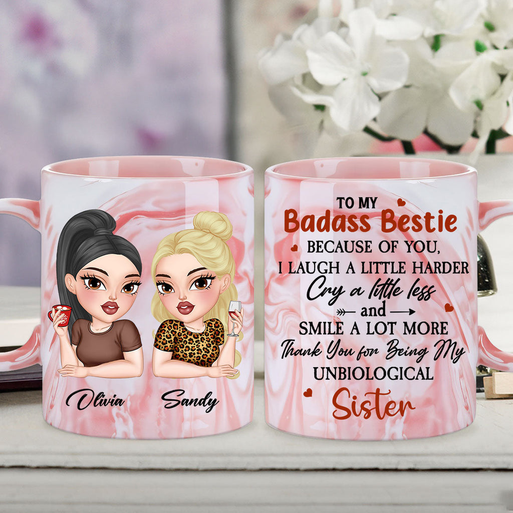 Custom Best Friend, Christmas & Birthday Friendship Keepsake Gift • To My Badass Bestie - Personalized Pink Marble Mug