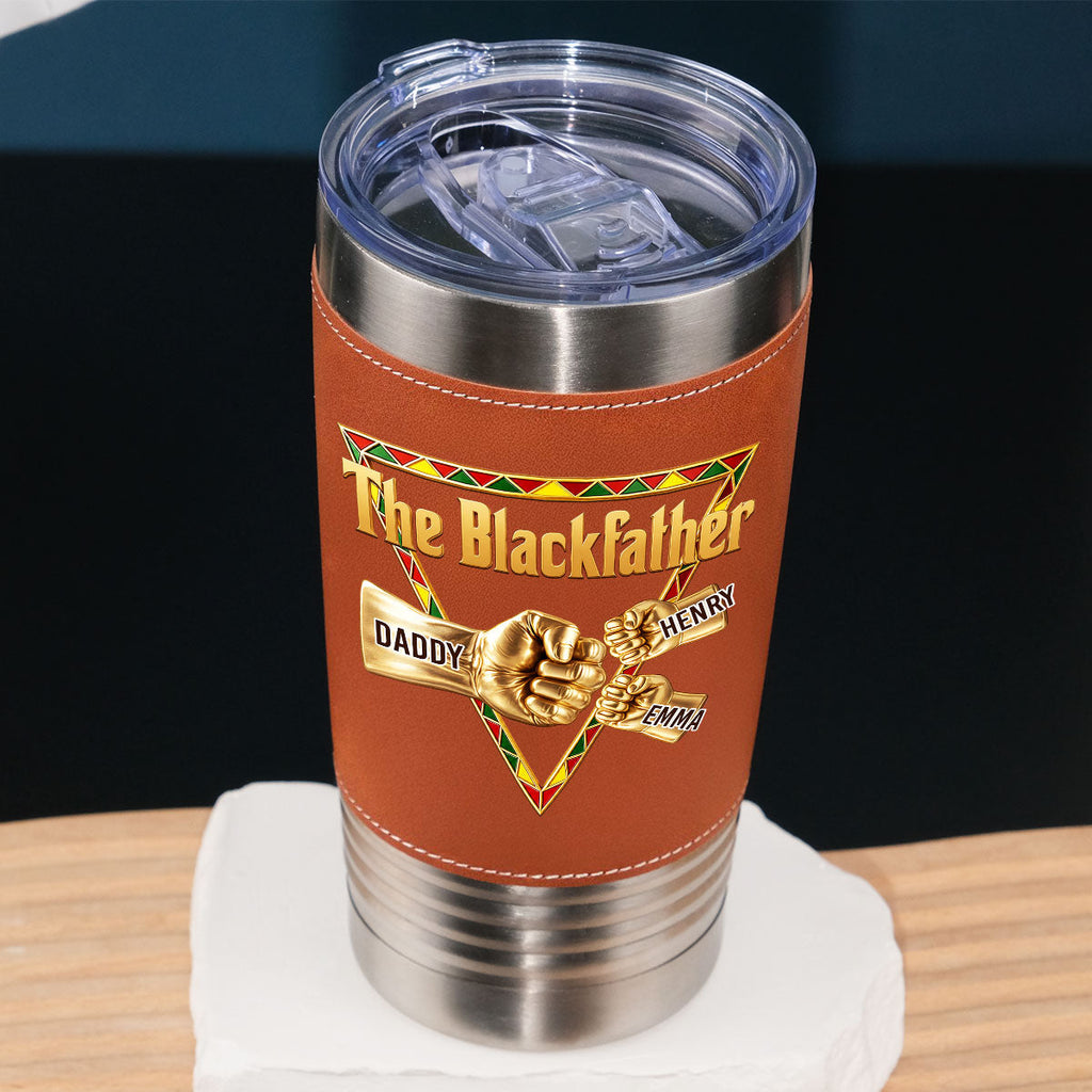 Custom Father's Day Birthday Gifts For Dad • The Blackfather Gold - Personalized Leather Tumbler