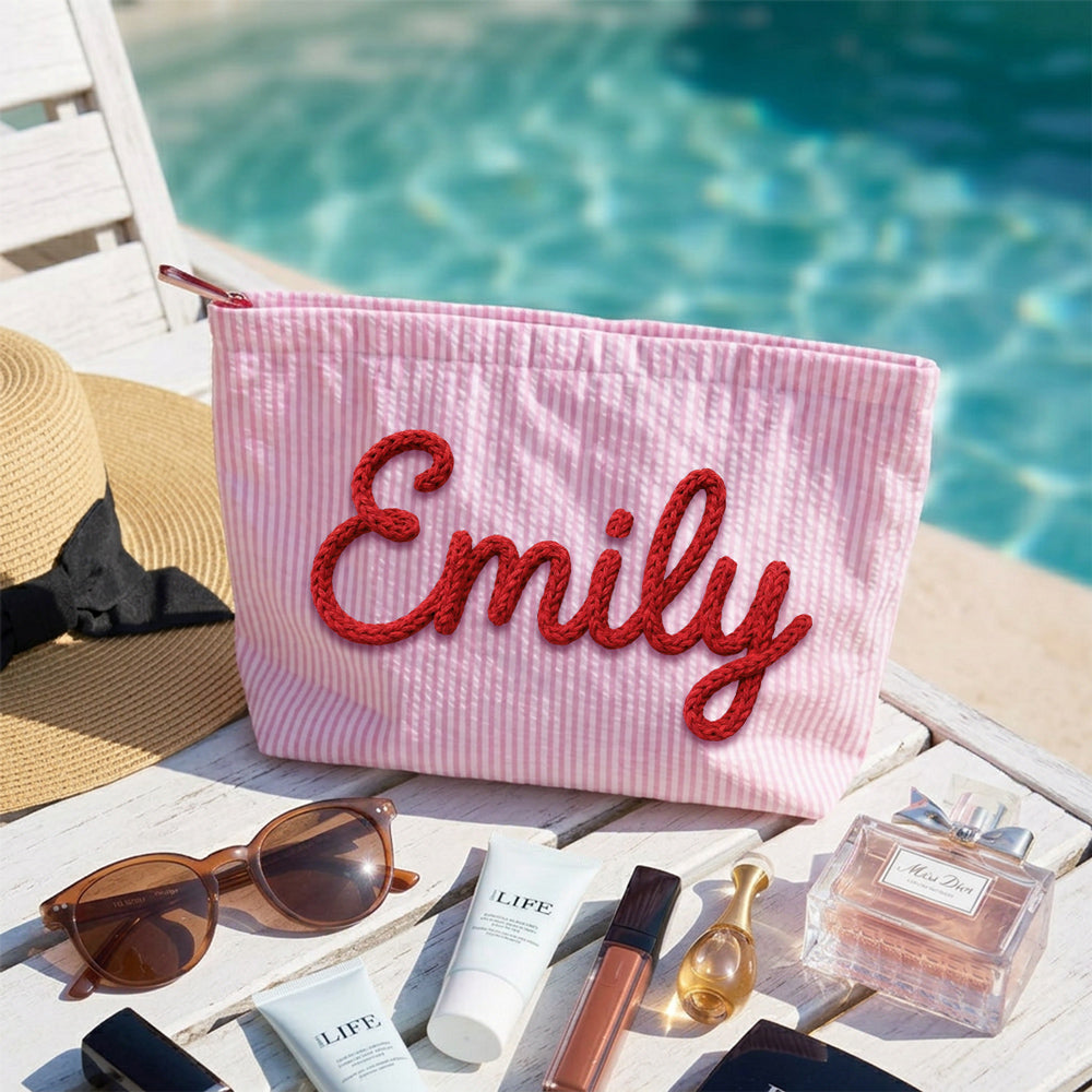 Girls Name - Personalized Seersucker Makeup Bag
