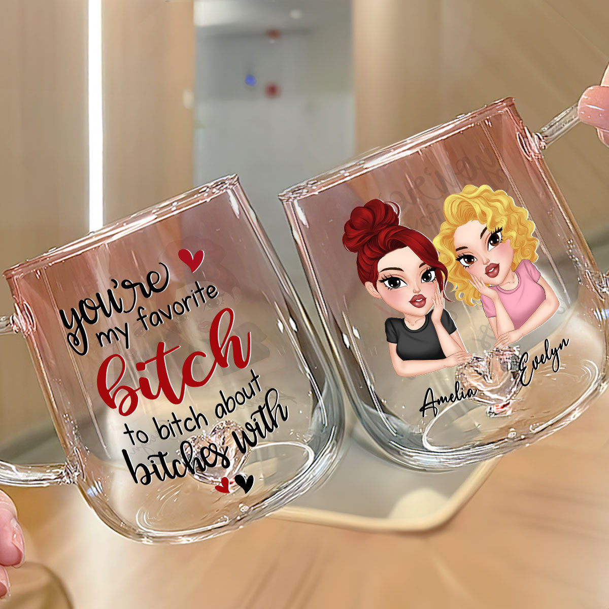 Custom Best Friend, Christmas & Birthday Friendship Keepsake Gift • You Are My Favorite - Personalized Pink Gradient Glass Mug